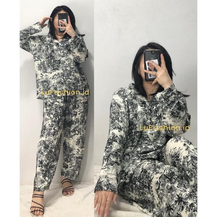 ONE SET PIYAMA PANJANG PANJANG RAYON DIOR PREMIUM | PIYAMA WANITA | SETELAN DIOR