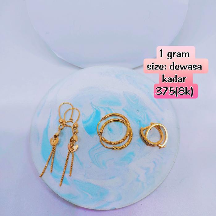 anting mas model (panjang.bulat.jepit)mas kadar 375(8k)