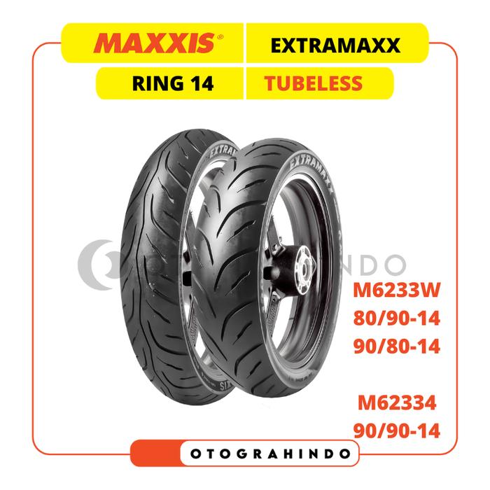 BAN LUAR SEPEDA MOTOR MAXXIS EXTRAMAXX M6233W / M6234 UKURAN 80/90 90/90 RING 14 TUBELESS BAN DEPAN 