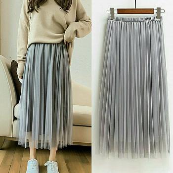 2LDD Rok Skirt Midi Tutu Tulle Tile Polos Basic Dasar Korea Classy Mode Modis Trendy Kekinian Import