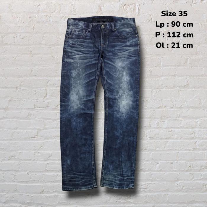 Size 35 Celana Panjang Longpants Jeans Nearby Dark Blue Washed Fading Straight Fit Original Second P
