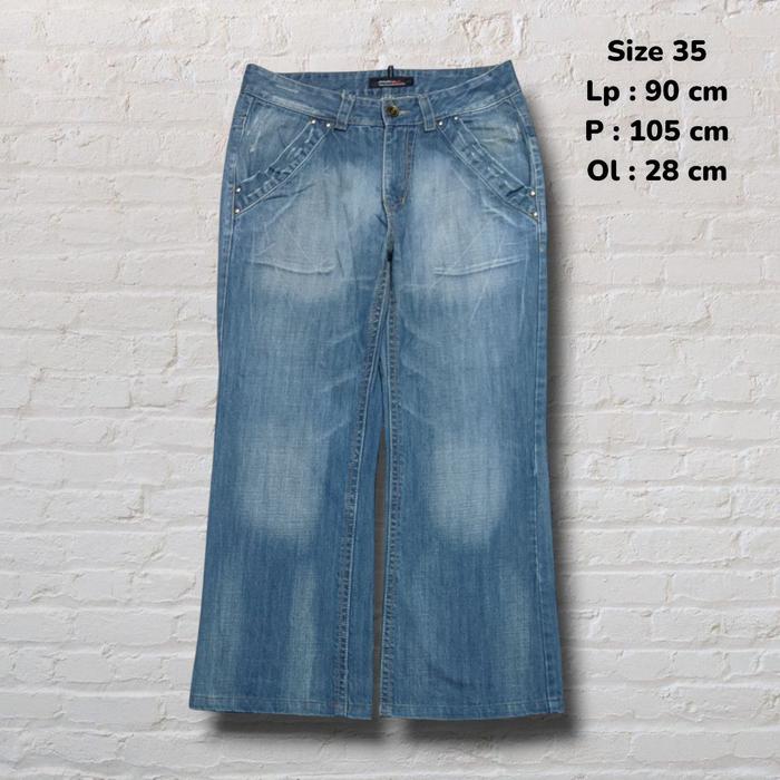 Size 35 Celana Panjang Longpants Jeans Vtg Pleton 2000 Millennium Zone Blue Washed Fading Baggy Fit 