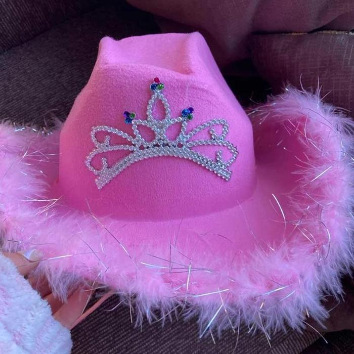 (Arroplus) Cowgirlhat Y2K Pink Cowgirlhat Cowboyhat Topi Koboi Keren Cowboy Cowgirl Hat Y2K