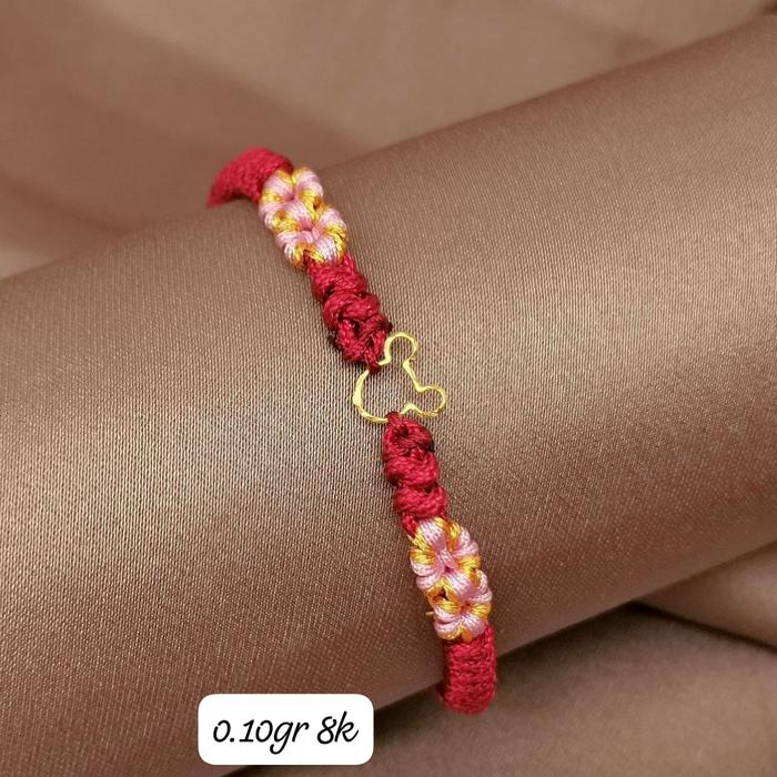 Gelang Charm Mickey Emas Asli 8K 375% Tali Bunga