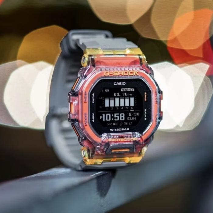Jam Tangan G-shock GBD-200SM-1A5DR Man Grey Orange Rubber Digital Original