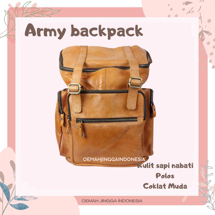 tas ransel tentara kulit sapi asli - tas besar muat banyak kulit asli - tas backpack leather bag pol