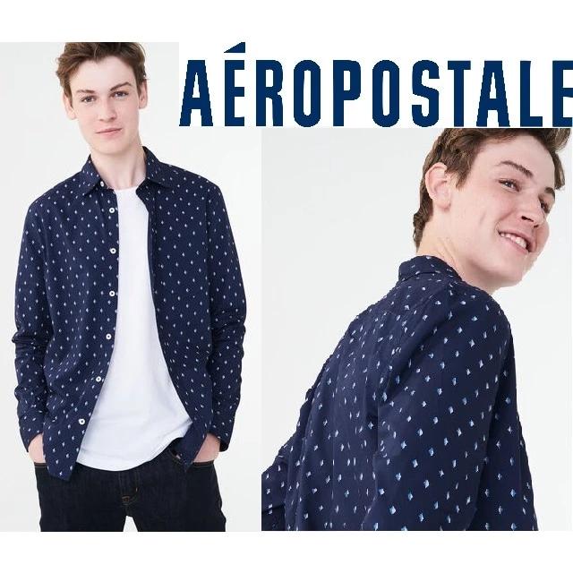 AEROPOSTALE Kemeja Lengan Panjang Long Sleeve Diamond Dot Woven Shirt Original Navy Pria sr collecti