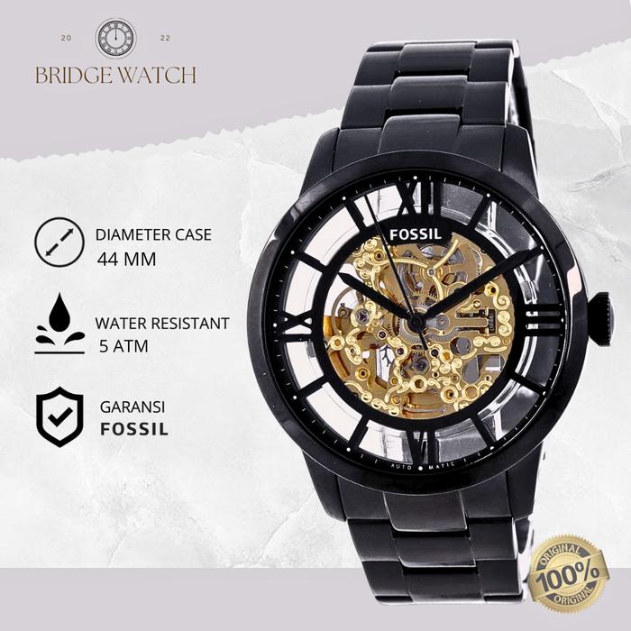 Jam Tangan Pria Fossil Automatic ME3197 Townsman Original Black Stainless Steel Mewah Sporty