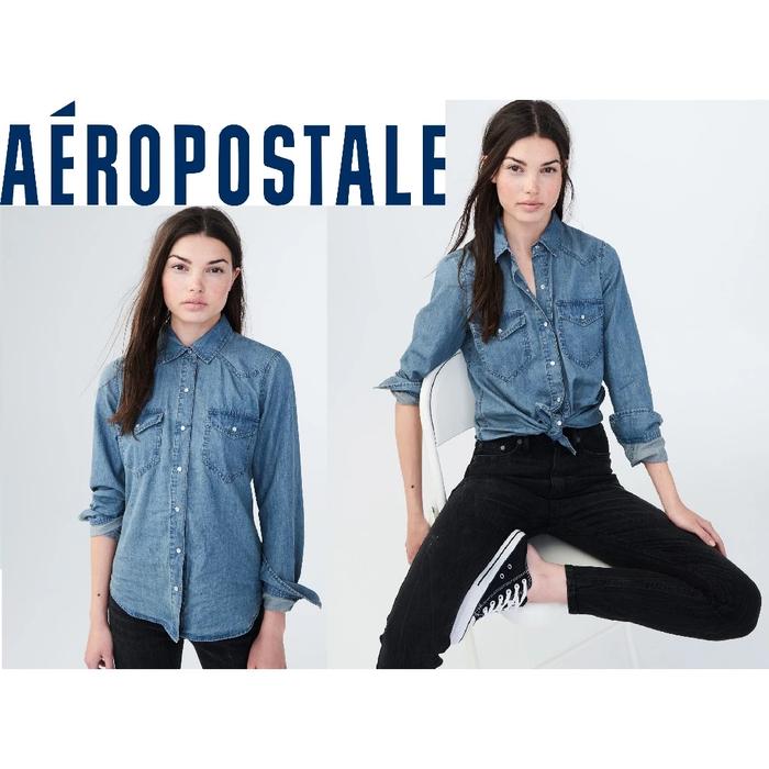 AEROPOSTALE Kemeja Wanita Lengan Panjang Long Sleeve Chambray Western Woven Shirt Model Jeans Origin