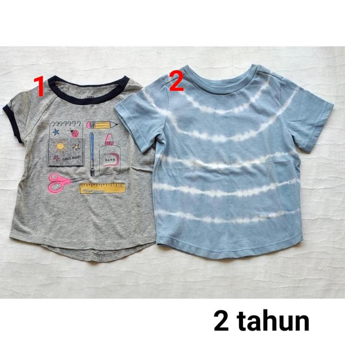 Baju kaos atasan lengan pendek anak perempuan Only bg 2 tahun abu girls rule biru tie die