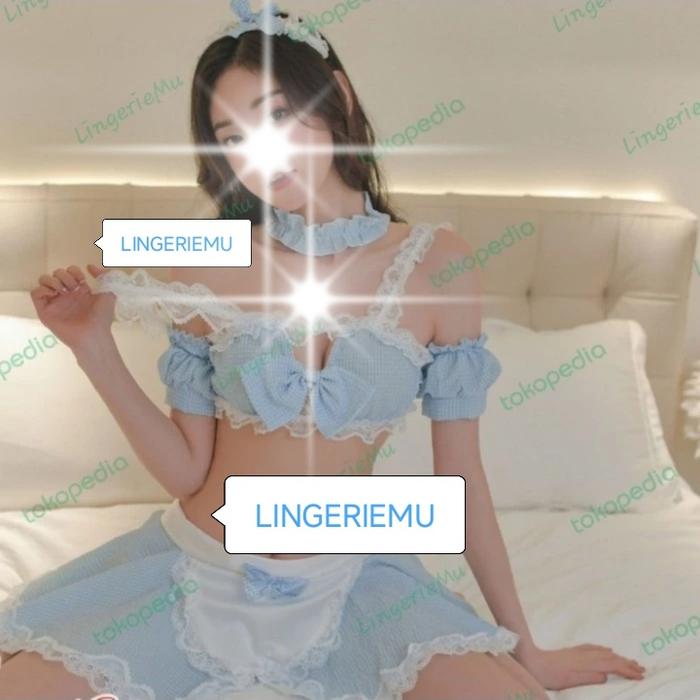 Lingerie cosplay costume maid motif corak kotak kotak kecil