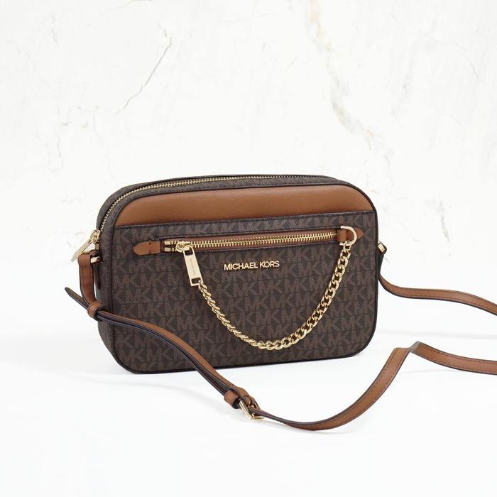 tas wanita mk large ew zip chain crossbody brown bp