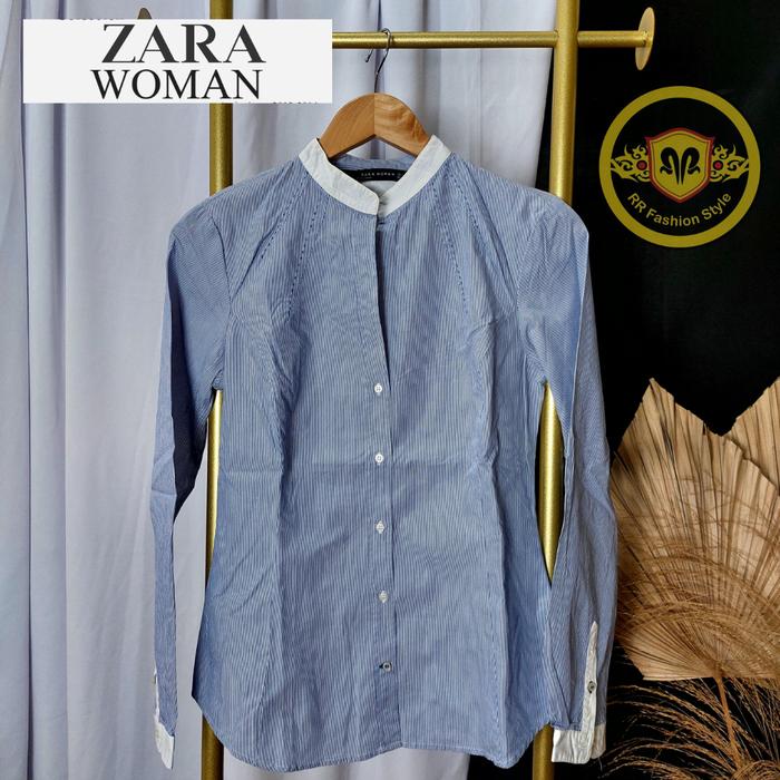preloved Atasan Blouse Zara Woman Salur Lengan Panjang