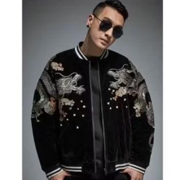 JAKET SUKAJAN BORDIR JAPAN HARAJUKU DRAGON VELVET