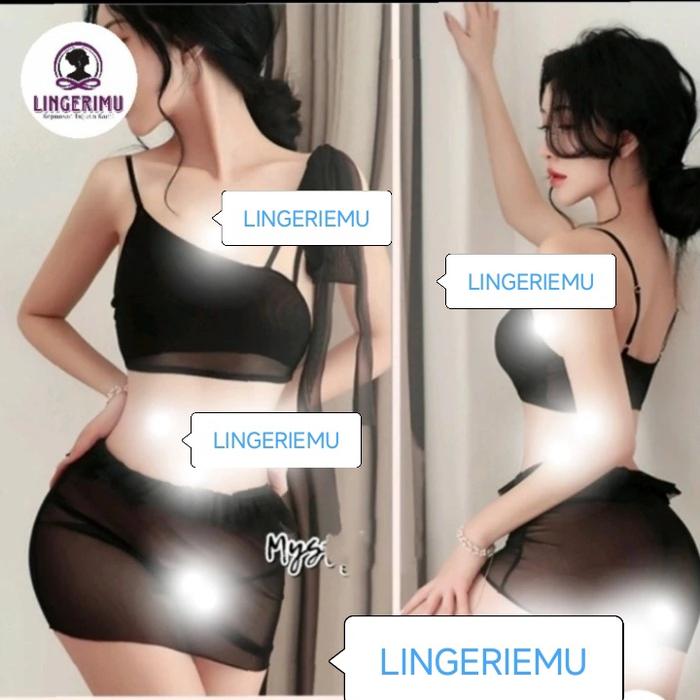 Lingerie setelan top crop sexy tipis transparan