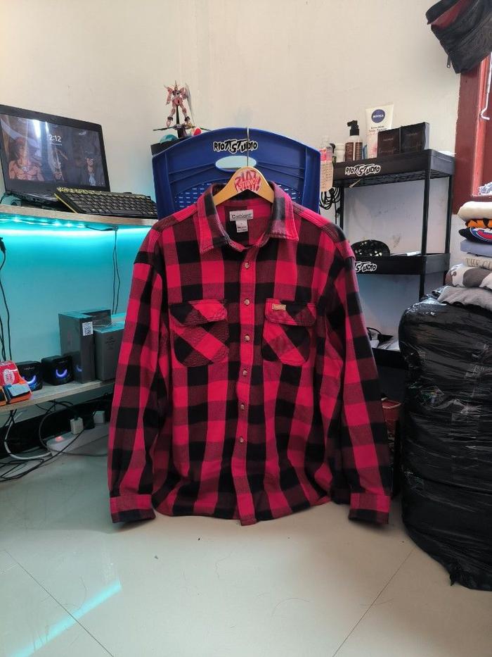 KEMEJA VTG FLANNEL CARHARTT WORK SHIRT S95 RED NOT ADIDAS NIKE DICKIES VANS ADLV VANS NBA MLB TNF PU