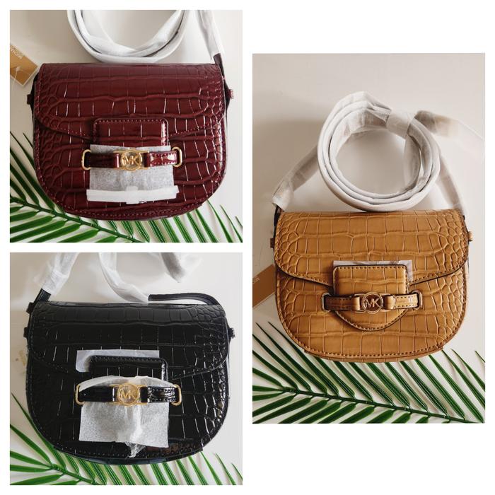 Tas MK Reed small saddle croc embossed crossbody sz 20x14x5cm