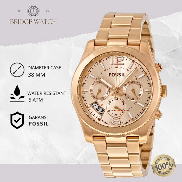 Jam Tangan Wanita Fossil Perfect Boyfriend ES3885 Chronograph Rose Gold Stainless Steel Mewah Origin