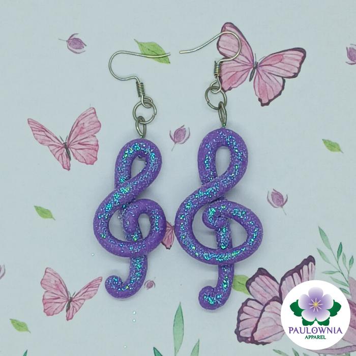Handmade Foam Clay Glitter Treble Clef Earrings / Anting Kunci Trebel Glitter Buatan Tangan Foam Cla