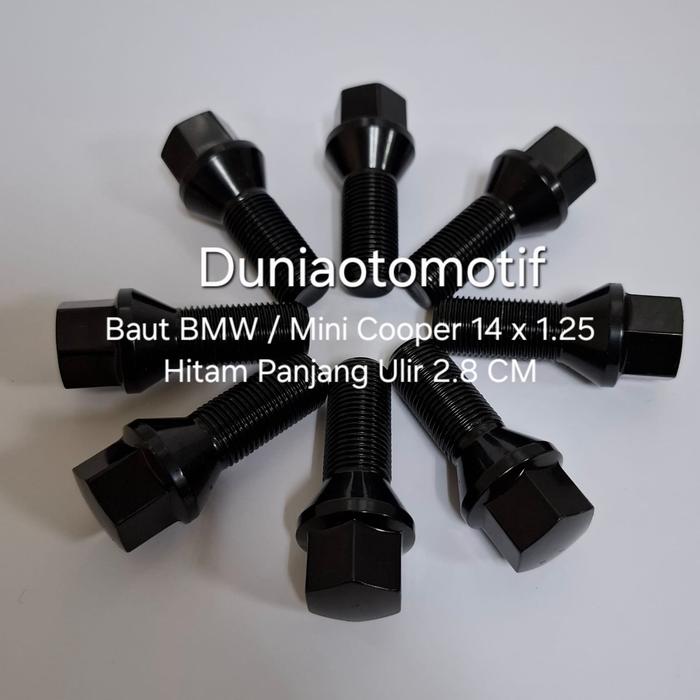 Baut Roda BMW / Mini Cooper 14 x 1.25 Hitam Short Panjang Ulir 2.8 Cm