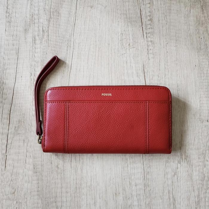 dompet wanita fossil jori zip clutch red ej