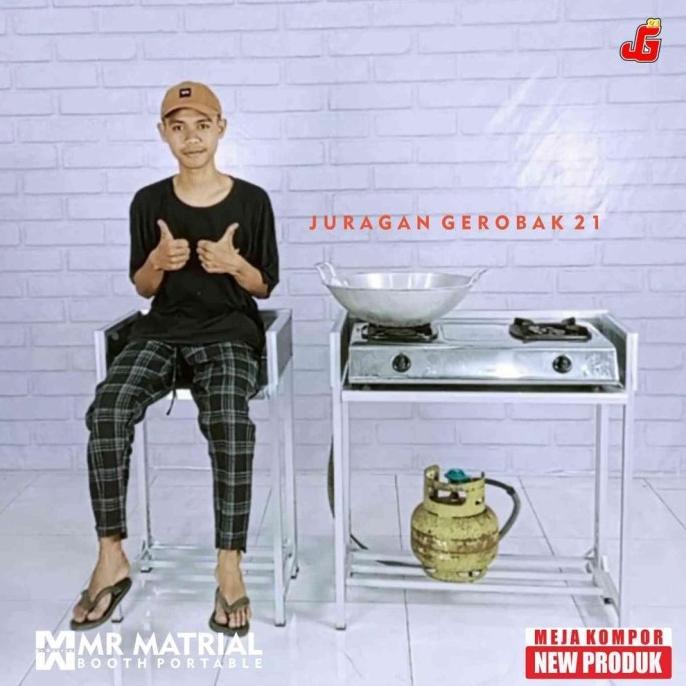 Meja Lipat Kompor Gas 2 Tungku Aluminium Cocok Untuk Pendamping Booth Portable Gerobak An (Horako)