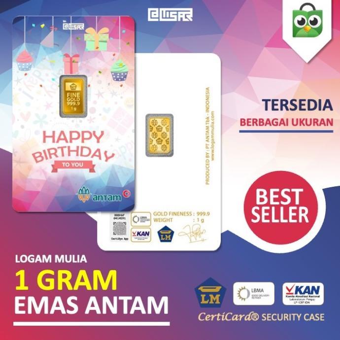 READY STOCK LM Logam Mulia Emas Antam 1 gram gr Kado Ulang Tahun Happy Birthday