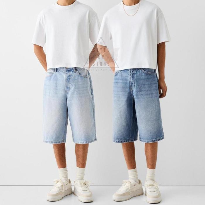 [ STYLEUPSTORE ] BERSHKA Bermuda Baggy Jorts Denim Jeans - Celana Pendek Denim Jeans