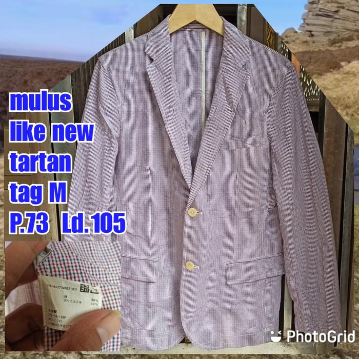 jaket outer jas blazer pria laki cowok uniqlo tartan
