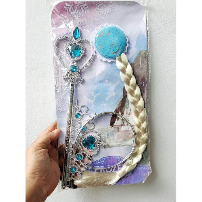 AKSESORIS FROZEN ELSA /RAMBUT ELSA 3IN1 MAHKOTA TONGKAT DAN RAMBUT KEPANG ELSA