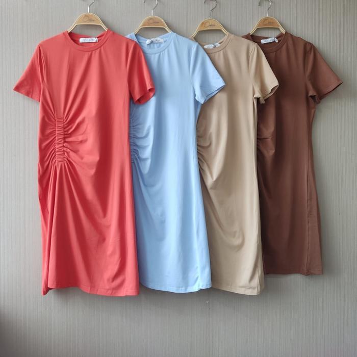 Dress kaos Odiva sz XL warna biru dan krem (LD 100ccm)