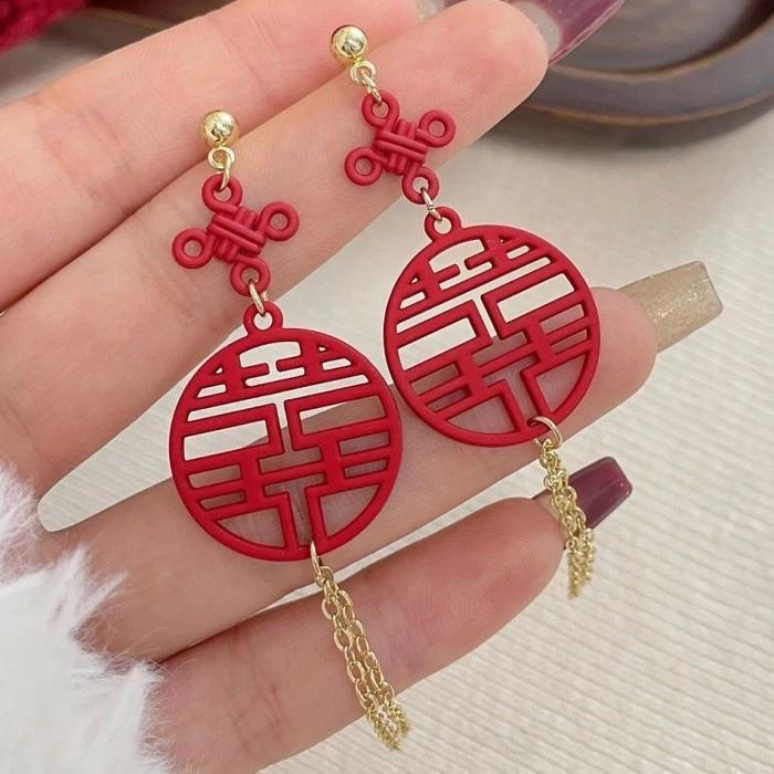 anting edisi imlek keberuntungan unik warna merah chinese new year