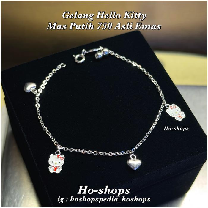 Gelang Hello Kitty Mas Putih Kadar 750 Asli Emas - Serut