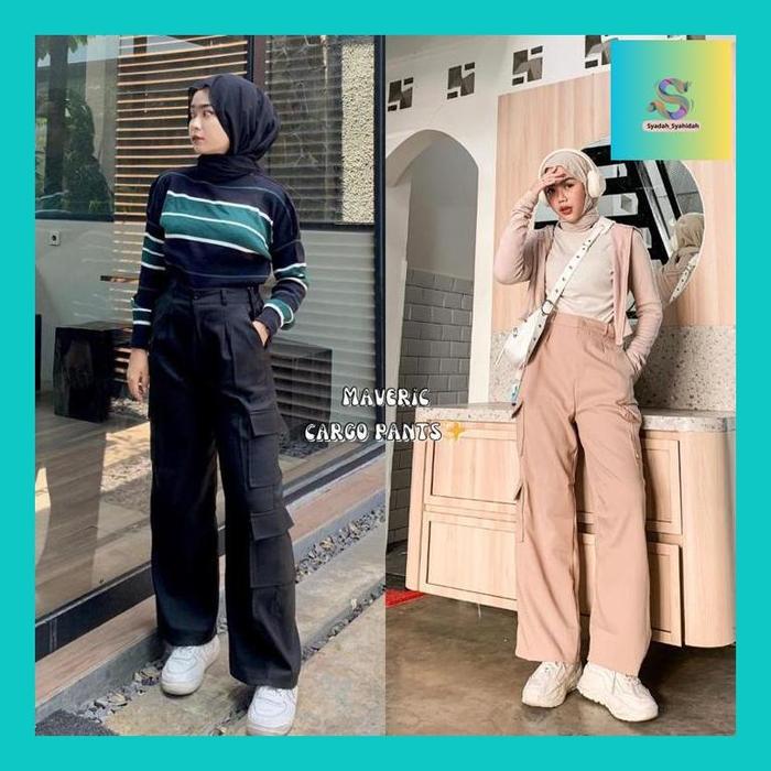 Sya""" Stiego-Maverick Cargo Pants Celana Panjang Wanita Cargo Kantong Kulot Kargo Wanita Panjang Ka