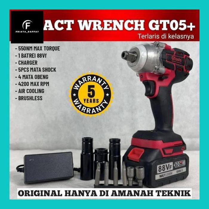 Fria** Gt05+ Facelift New Edition Impact Wrench Gtools Gt05+ 550Nm 88V Brushless Mesin Bor Buka Baut