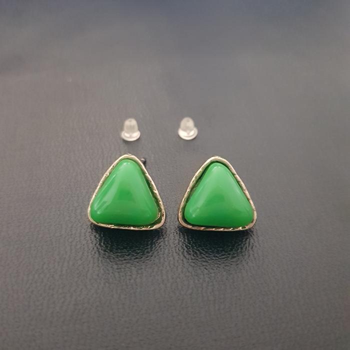 Aksesoris Anting Wanita Putih Hijau Green Triangle Segitiga Ball Round Tosca Stud Earring
