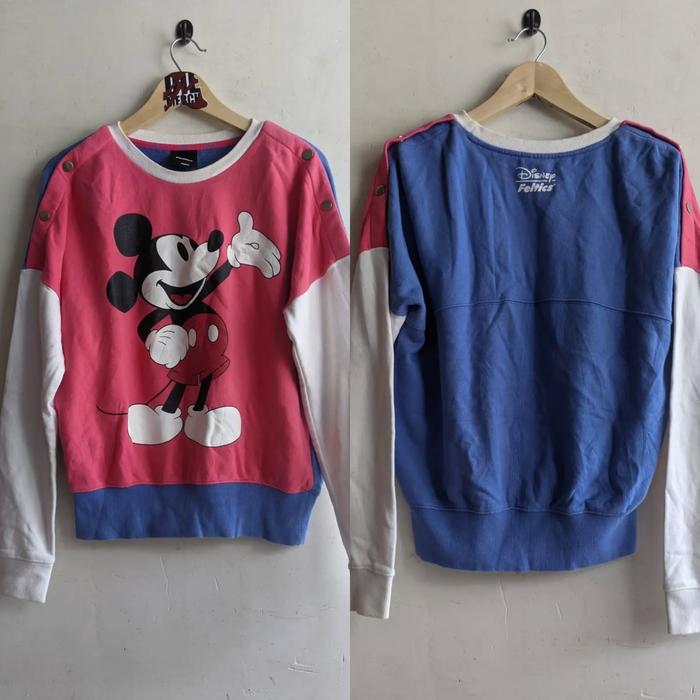 (Crewneck Branded) Feltics x Walt Disney Mickey Mouse & Friends Women's Tricolors Color Block Crewne