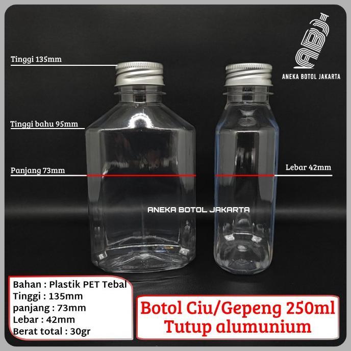 Botol gepeng 250 ml tebal tutup alumunium / Botol ciu 250 ml tebal tutup alumunium