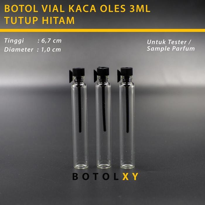 Vial 3ml Botol Lidi Tester Sample Parfum Kaca Stik Oles Mini - Hitam