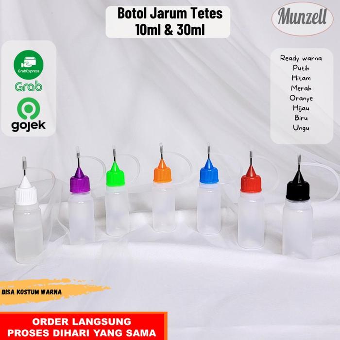 Botol jarum kosong 10,30ml untuk refill isi cairan liquid lem akrilik PE, botol henna botol kosmetik