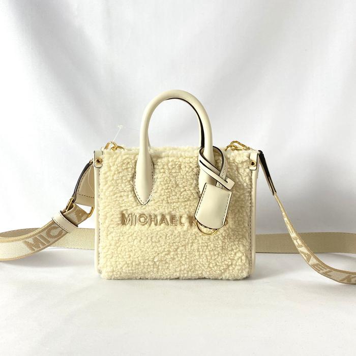 tas wanita mk mirella xs shopper crossbody shearling lt cream vj
