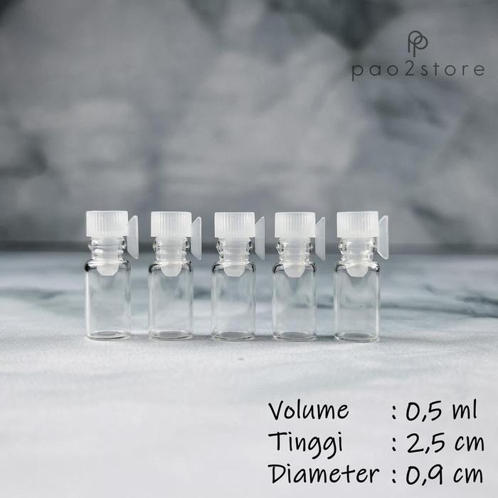 Vial 0,5ml Botol Tester Sample Parfum Kaca model Stik Panjang Lidi - Tutup PUTIH