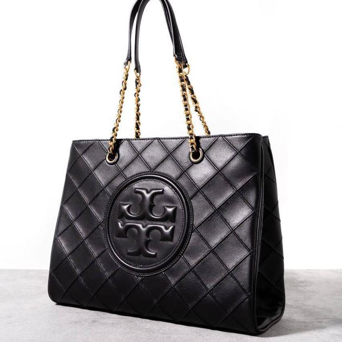 TORY BURCH FLEMING SOFT CHAIN TOTE BAG LEATHER BLACK