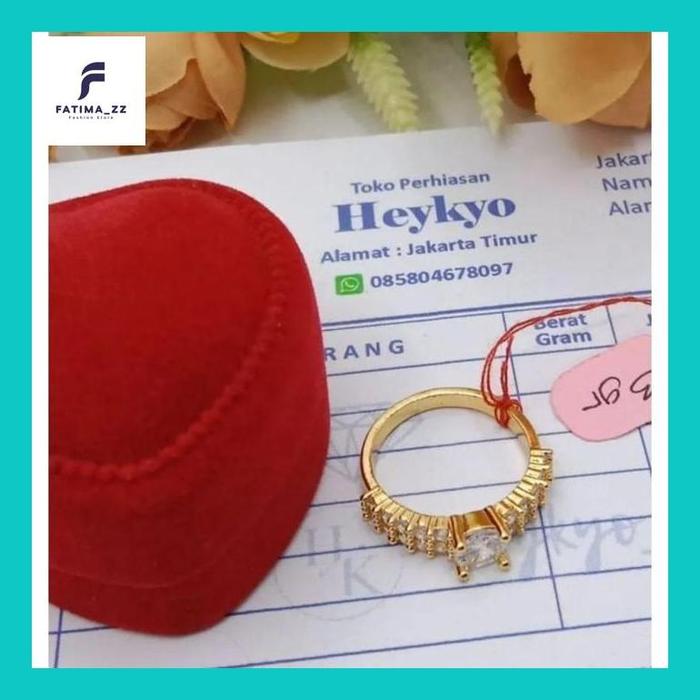 Fatim/// Cincin Wanita Dewasa Lapis Emas Muda 3,0 Gram Lapis Emas Mudah Model Permata Satu Baris Ful