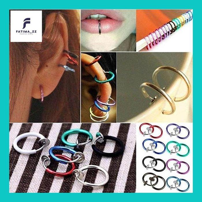 Fatim/// Cod 1 Pcs Anting Ring Jepit/Anting Jepit/Anting Non Tindik/Anting Bulat Jepit/Anting Bulat 