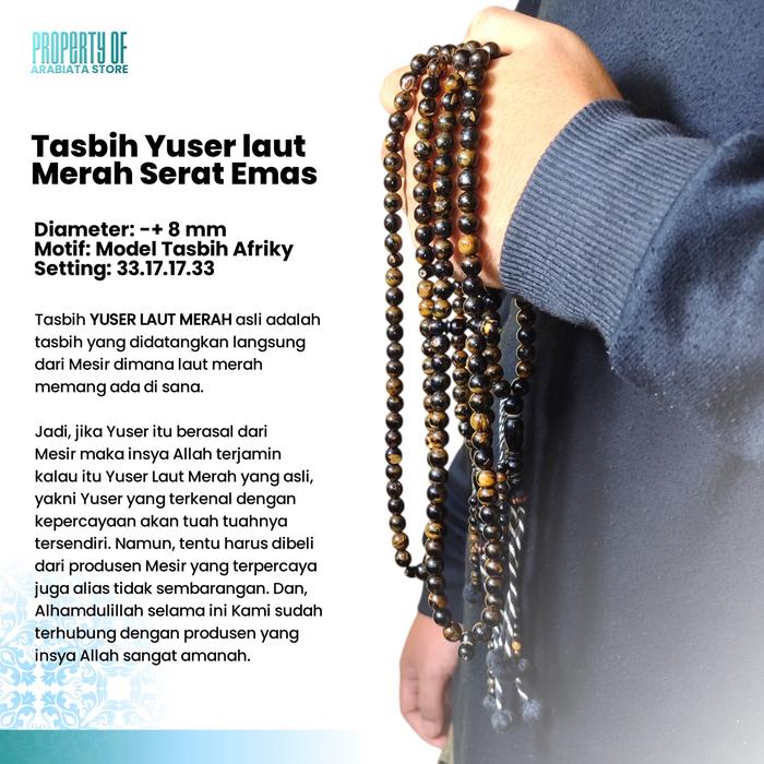 Tasbih Yuser Laut Merah Natural Serat Emas