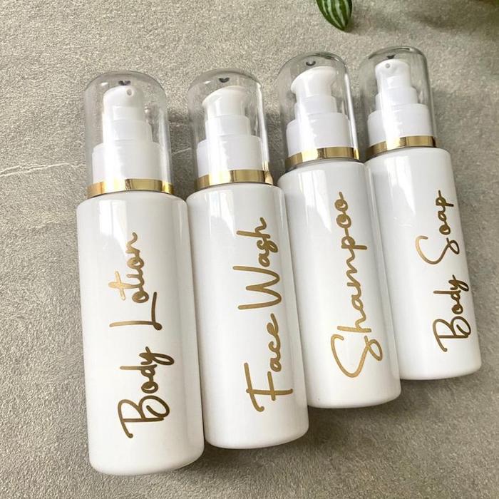 New BOTOL PUMP 100ml ada Tutup List Gold/Silver Free Stiker Cutting kecil