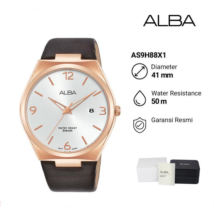 ALBA AS9H88X1 AS9H88 MEN ANALOG QUARTZ MOVEMENT SILVER WHITE DIAL AS9H88X LEATHER STRAP BEST SELLING