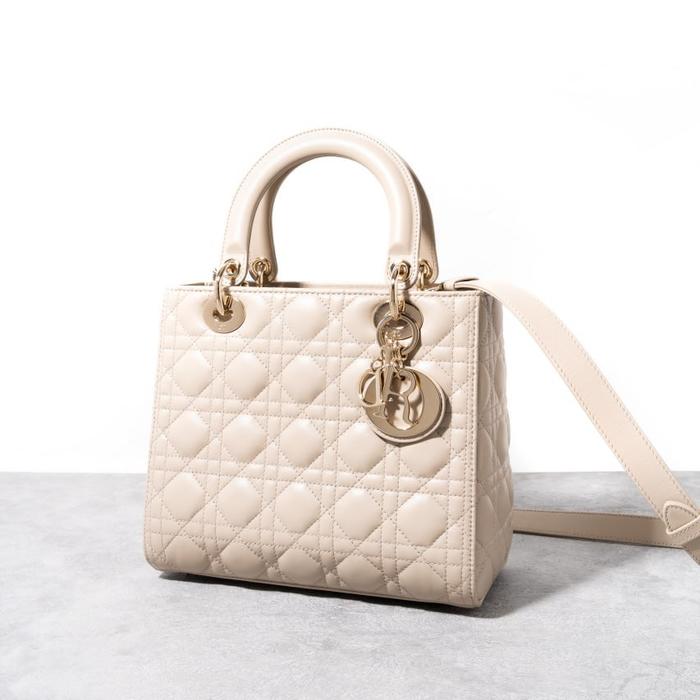 CHRISTIAN DIOR LADY DIOR MEDIUM BAG LAMBSKIN LEATHER SABLE