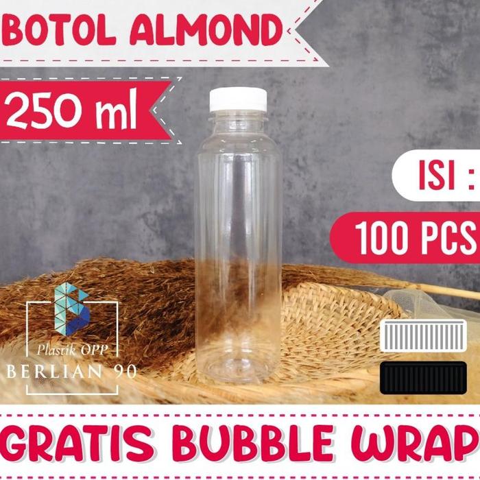 BOTOL ALMOND 250ML FREE BUBBLE WRAP / KEMASAN BOTOL KOPI SUSU KEDELAI LEMON 250ML FOOD GRADE